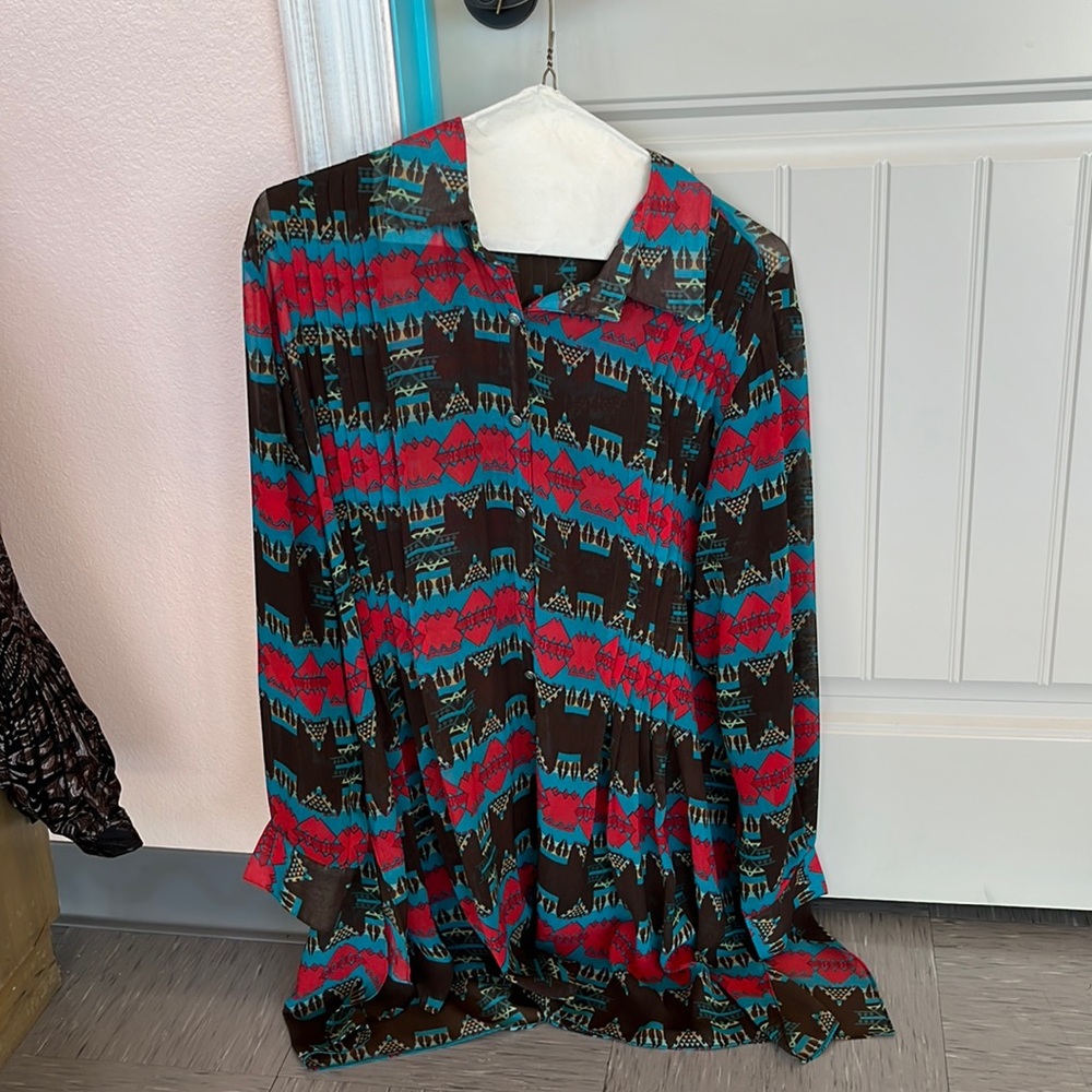 Linen Aztec print dress shirt